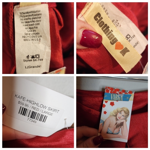 NWT Varga Red Pleated Hi Low Belted Stretch Taffeta Skirt Size Large - Picture 3 of 16